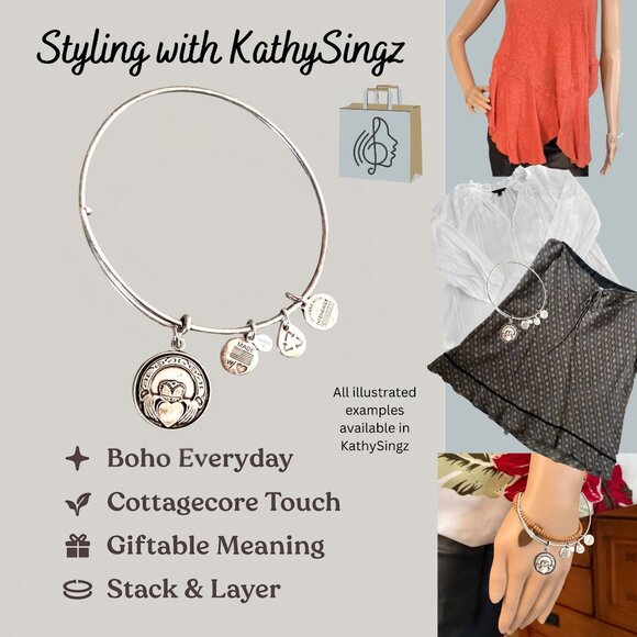 Alex and Ani Claddagh Silver Plated Copper Charm Bangle 2013 Energy Series - Picture 2 of 11